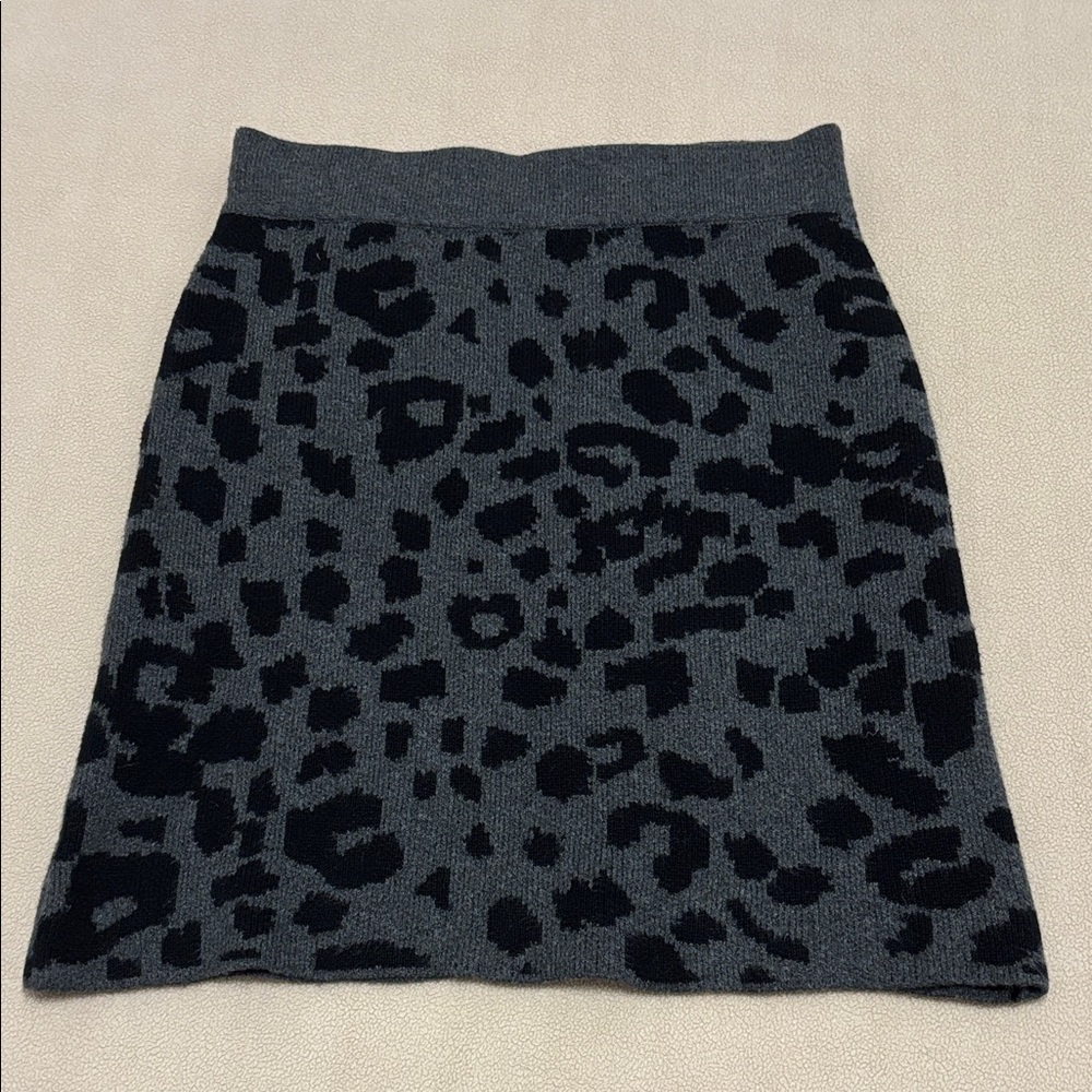 LOFT Charcoal and Black animal print Leopard A-Line Skirt